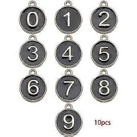 0-9 arabiske tal metal legering charms dobbeltsidet emalje cifre vedhæng til DIY håndværk armbånd halskæde smykker fremstilling tilbehør (Sort)