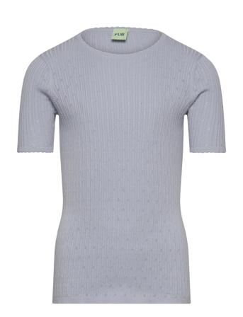 Pointelle Tee Tops T-Kortærmet Skjorte Blue FUB