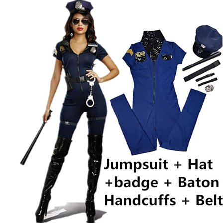 Sexy kvinnelig politibetjent kostyme utklednings politiuniform Halloween voksen kvinner politi cosplay jumpsuit