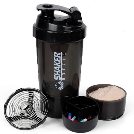 Protein shaker flaska 470ml shaker flaska för proteinshakes, protein shaker med förvaring och mixboll, 3-lagers läckagesäker proteinflaska