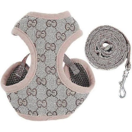 Hundsele och koppel, justerbar mjuk meshväst sele koppelset mesh vadderad rutig rymningssäker S)