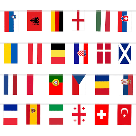 2024 Jalkapallon EM-kisat viiriliput - Euroopan lippuköynnös - 24 osallistuvan joukkueen lipuilla puutarhaan, baariin, juhlakoristeluun 20 x 28cm