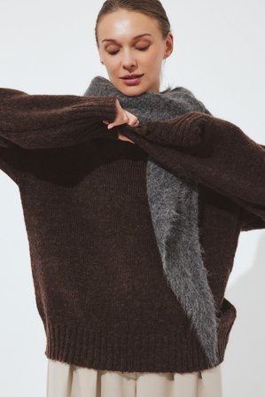 Janka Polliani x NA-KD Pull en maille de laine mélangée à encolure ronde - Pulls - Brun - M (EU 38-40)