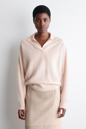 COS Women's Brushed-Cashmere Polo Jumper in Pink
