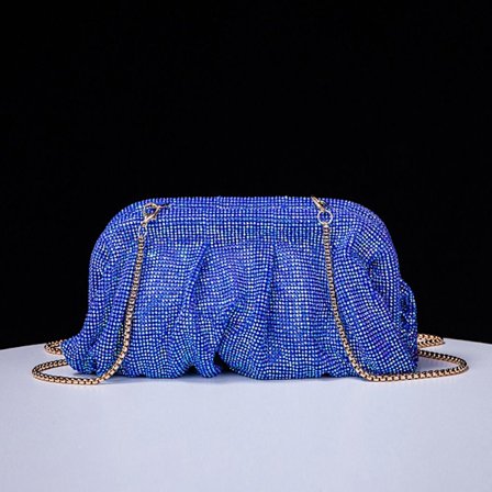 Shiny Rhinestones Handle Bag Evening Clutch Bag BLÅ