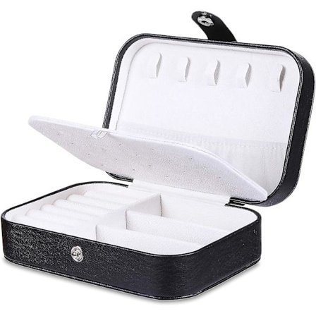 Resväska för smycken i PU-läder, 2 lager, smyckesorganisatör för halsband, örhängen och ringar, svart