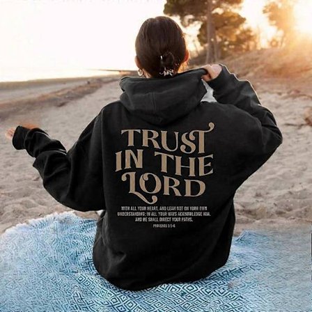 Estetisk kristen sweatshirt med bibelvers, hettegenser for kvinner, religiøse hettegensere, stol på Herren, genser, trostopp, kristne gaver svart