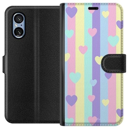 Yhteensopiva Lompakkokotelo Sony Xperia 5 V Pastelliraitoja pinkissä, keltaisessa, violetissa ja sinisessä, joissa on hajallaan pehmeitä kawaii-tyylis
