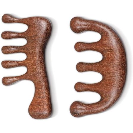2 kpl Puinen Loc-kampa Sisterlockseille - Five Touch päänahan hierontalaite & Gua Sha -työkalu, luonnonpuinen päähierontakampa hiusten kasvuun &