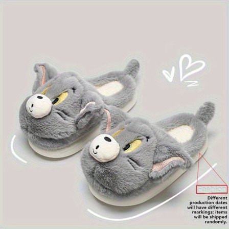 TOM og JERRY Tema Dame- og Herreplysj Tøfler - Koselige Vinter Innendørs Hjemmesko med Tykk Sklisikker PVC-såle, Mykt Stoff Overdel og EVA Innersåle