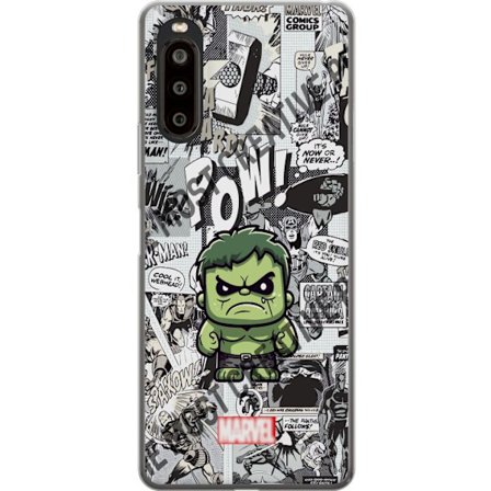 Kompatibel Mobilcover til Sony Sony Xperia 10 II Marvel Hulk chibi design med tegneseriebaggrund kraftfuldt superheltmotiv perfekt til fans af Marvel