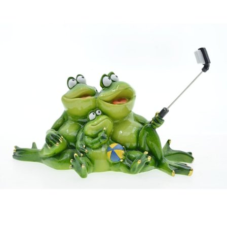 Ihana pohjoismainen puutarhakoriste, vanhemman ja lapsen selfie-sammakko