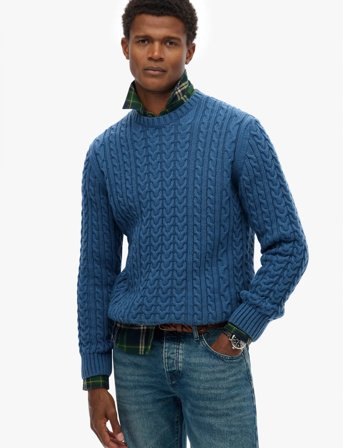 Superdry Jacob Cable Jumper - Blue - XXXL