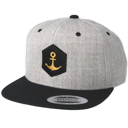 Jack Anchor - Grå snapback Keps - Hexagon Anchor Heather Grey Black Snapback @ Hatstore