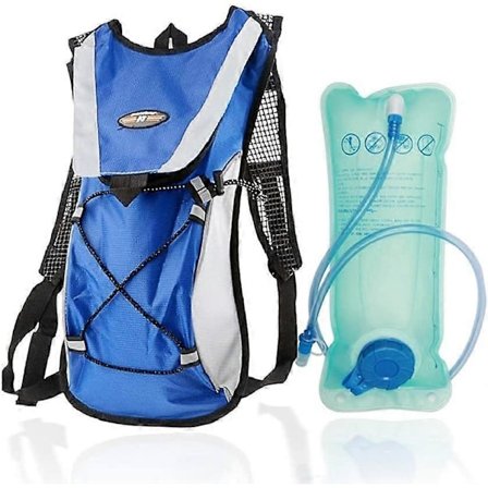 Vätskeryggsäck med 2 liters vattenblåsa, lättviktig och stor förvaring för löpning, vandring, cykling, klättring, camping, cykling, blå -
