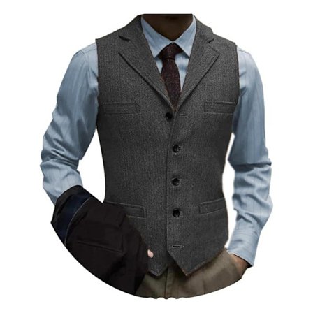 Herre Tweed Suit Vintage Vest Sildebensmønstret Uld Galla Vest