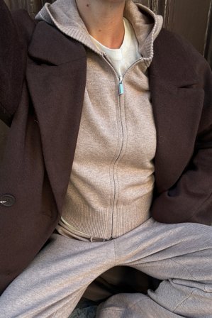 NA-KD Stickad tröja med dragkedja - Tröjor - Beige - XS (EU 32)