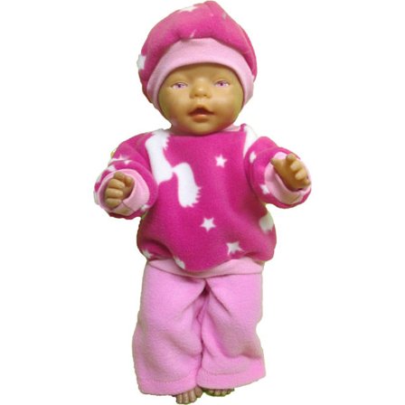 Cerise-mönstrad/rosa fleecedress till Baby Born, dockkläder.