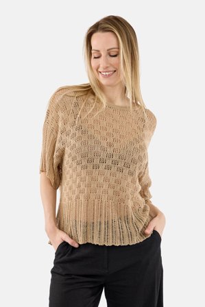 SIGNATURE - Kortærmet Strik - Beige - Hulmønster