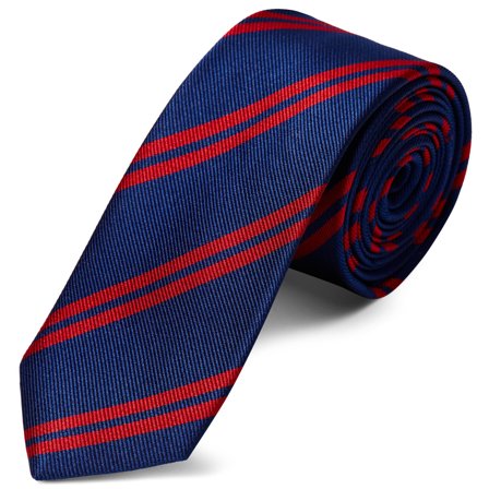 Corbata de 6 cm de seda azul marino con rayas dobles rojas para hombres - Corbatas estampadas