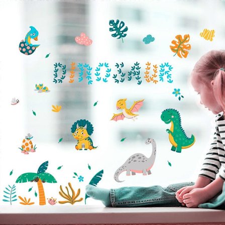 Vinduesklistermærker - 4 fantastiske dinosaurer dekorative statiske klæbemærker for at forhindre fugle i at kollidere i dine vinduer