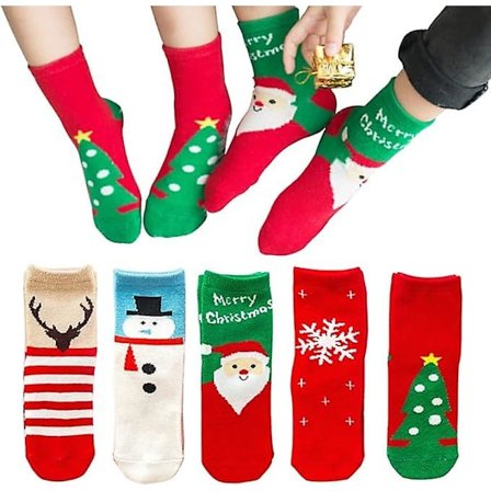 Jule-Strømper til Børn, 5 Par Unisex Jule-Strømper Vinter Sjov Bomuldssokker Børn Julegave til Drenge Piger