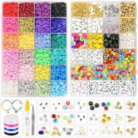 Clay Beads / Heishi-perler Merke Kit - KREA DIY-smykkesett med forskjellige perler - 7000 stk