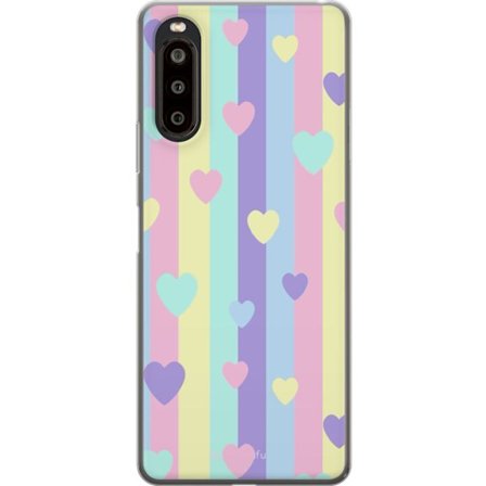 Yhteensopiva Puhelinkuori Sony Xperia 10 II Pastelliraitoja pinkissä, keltaisessa, violetissa ja sinisessä, joissa on hajallaan pehmeitä kawaii-tyylis
