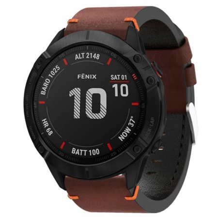 För Garmin Fenix ​​6X Pro 26mm lädersutur stålspänne watch