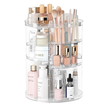 (Flad top transparent farve) 1 stk. 360 graders roterende makeup opbevaringsboks med ruminddeling,