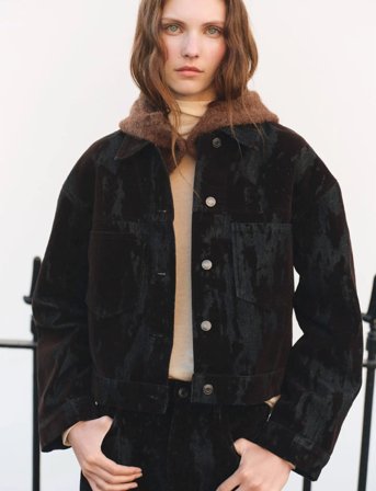 Mango Devoré Denim Jacket - Black - M