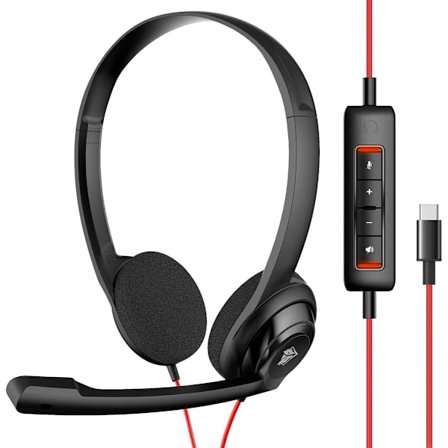 USB-C Headset med Mikrofon til Laptop Telefon, Hovedtelefoner med Støjreducerende Mikrofon til Computer, On-Ear Trådløst Kontor Call Center Headset 