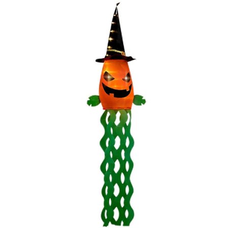 Halloween Græskar LED Ornament - Vindpose Flag med Heksehat til Indendørs Brug