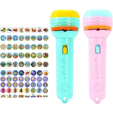 Barne lommelykt projektor, projeksjon tidlig utdanning Kognitiv leggetid Små lommelykter Lommelykt, morsom lommelykt (blå+rosa/80 bilder) (FMY)