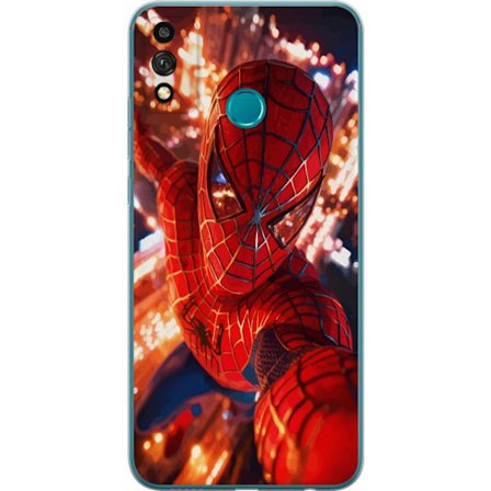 Kompatibelt Mobilskal till Honor Honor 9X Lite Spider Man i intensiv action med gnistrande ljus och dynamiskt perspektiv i filmisk superhjältestil