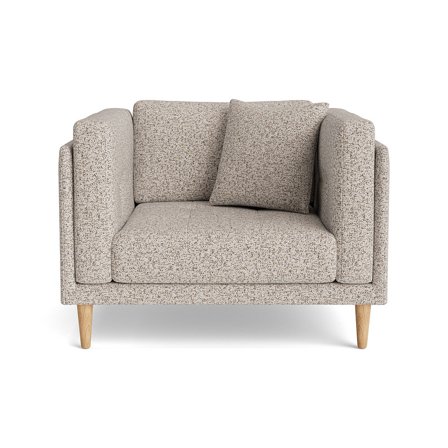 Cali Sessel in Puente Hell Greige, moderner Polstersessel mit extra breiter 72cm Sitzfläche, bequeme Nozag-Federung und stabile Holzfüße.