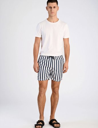 Lindbergh Striped Swim Shorts - Navy - L