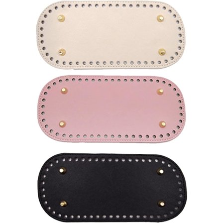 3 Stykker PU Læder Taskebund Håndvævet Hæklet Taske med Nitter