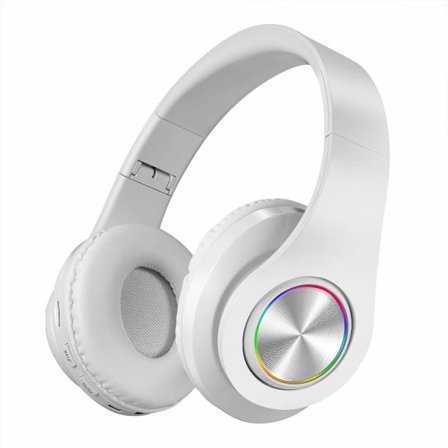 Bluetooth over-ear hörlurar, stereo djup bas, mjuk vit