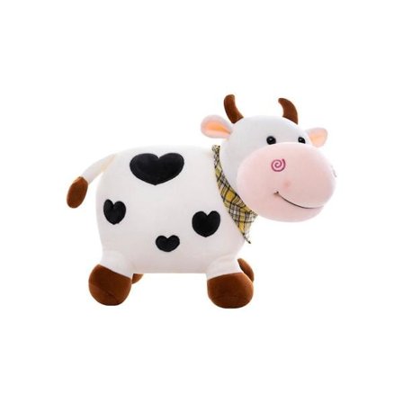 Supermjuk ko-docka i bomull, djur, rosa, fin födelsedagspresent, bröllopspresent, trasa, prydnad, brun, för flickor, vit kalvplyschleksak, vit, 25 cm