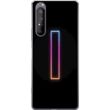 Kompatibel Mobilcover til Sony Sony Xperia 1 II Minimalistisk neonbogstav I i regnbuefarver mod mørk baggrund