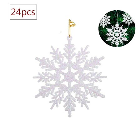 24 x Lumihiutale Joulukoristeet Joulukuusi Glitter Valkoinen Joulukuusen Koristeet