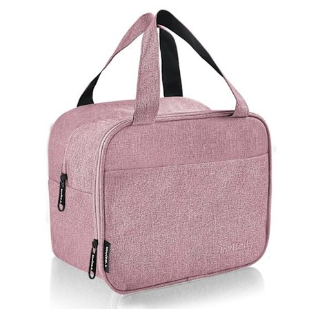 Isoleret frokostpose, lille lynlåst køletaske Tote taske dobbeltlag lækagesikker vandtæt dragt til voksne børn arbejde picnic og rejser (Pink)