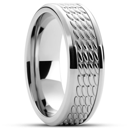 Hyperan | 8 mm Silver-tone Titanium Ring with Oval Pattern for Men - Titanium rings
