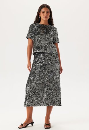 Pieces-Pcserena Sequin Hw Midi Skirt-XS