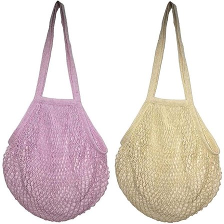 2-pakks gjenbrukbare handleposer i nett, sammenleggbare, mesh-poser i bomull, stor størrelse