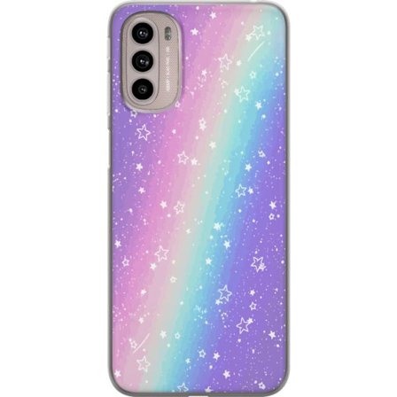 Kompatibelt Mobildeksel til Motorola Moto G41 Rainbow-farget pastellbakgrunn med hvite stjerner og gnistrende prikker i myk overgang