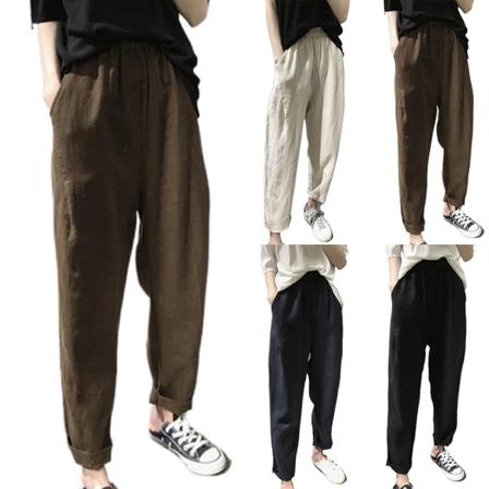 Kvinnor med høy midja lös slimmad casual haremsbyxa med vida ben apricot 2XL
