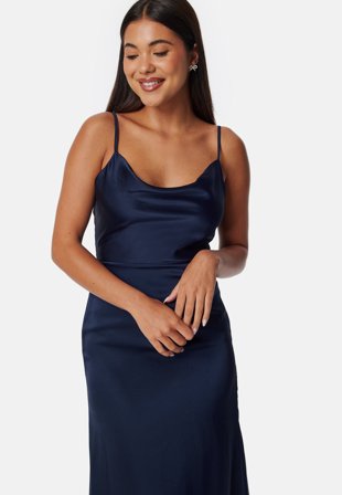 Bubbleroom Occasion - Waterfall Satin Gown - Dark blue - Kläder