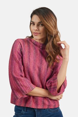 SIGNATURE - 3/4 Ærmet Strik - Pink Mix - Stribet